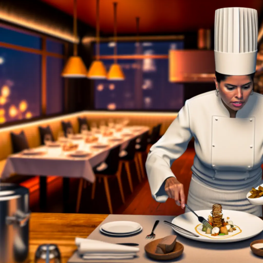 Chef die een verfijnd gerecht opmaakt in een luxe ambiance