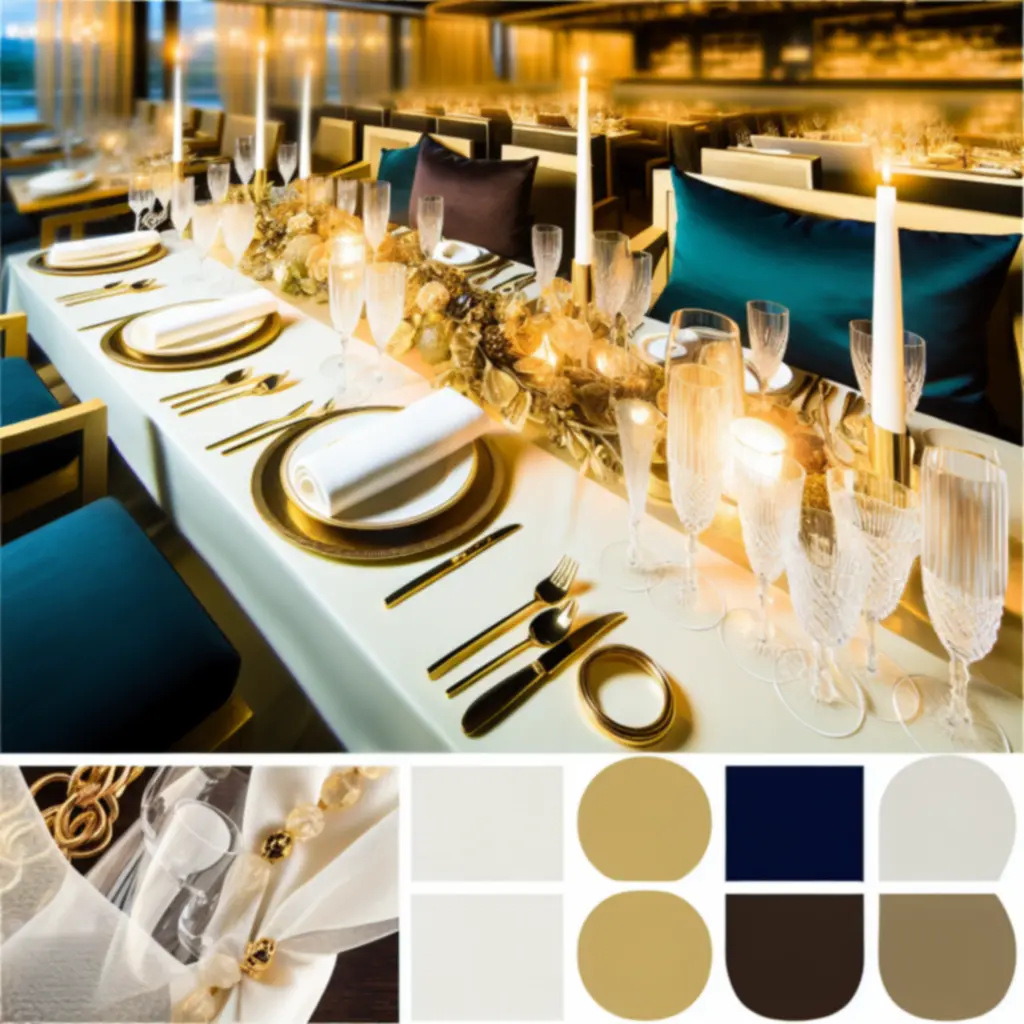 Sfeervol gedekte tafel met gouden accenten in ons fine-dining restaurant