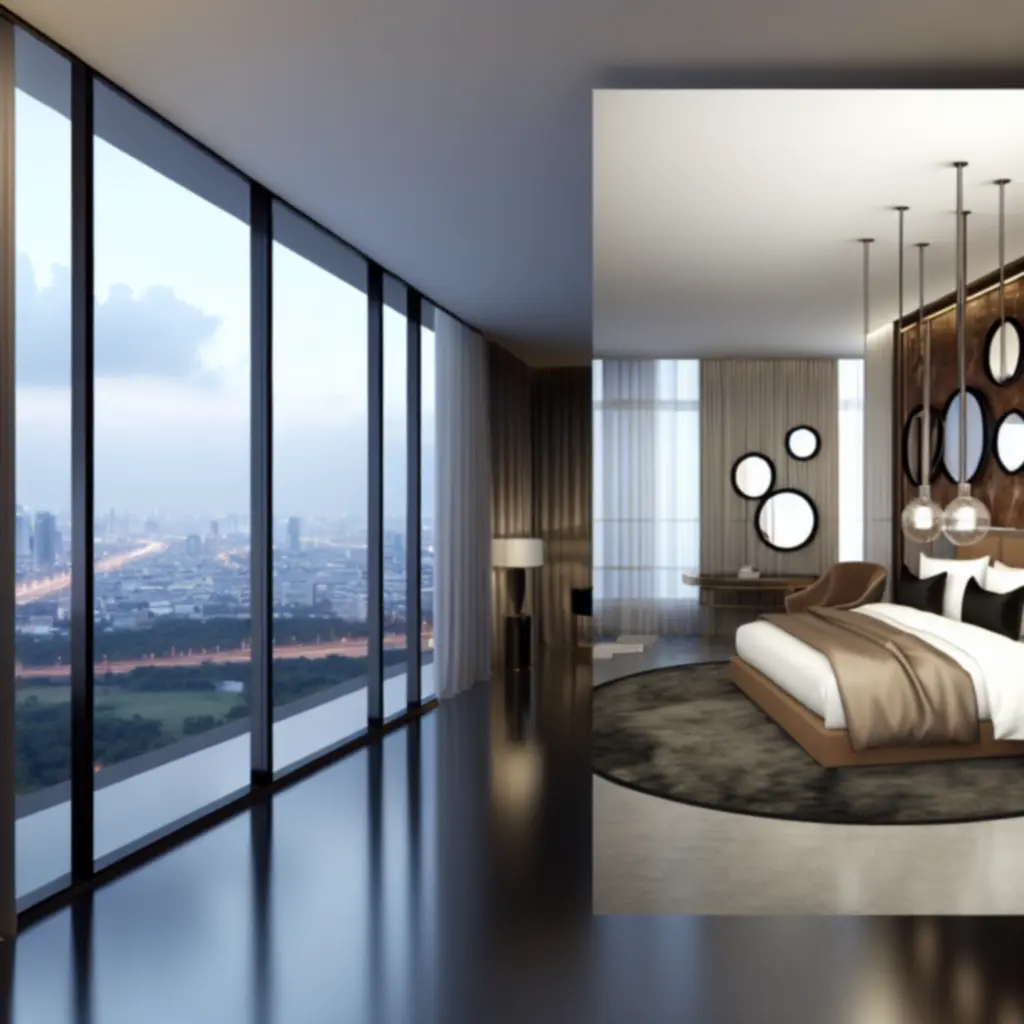 Elegante suite met uitzicht op de skyline
