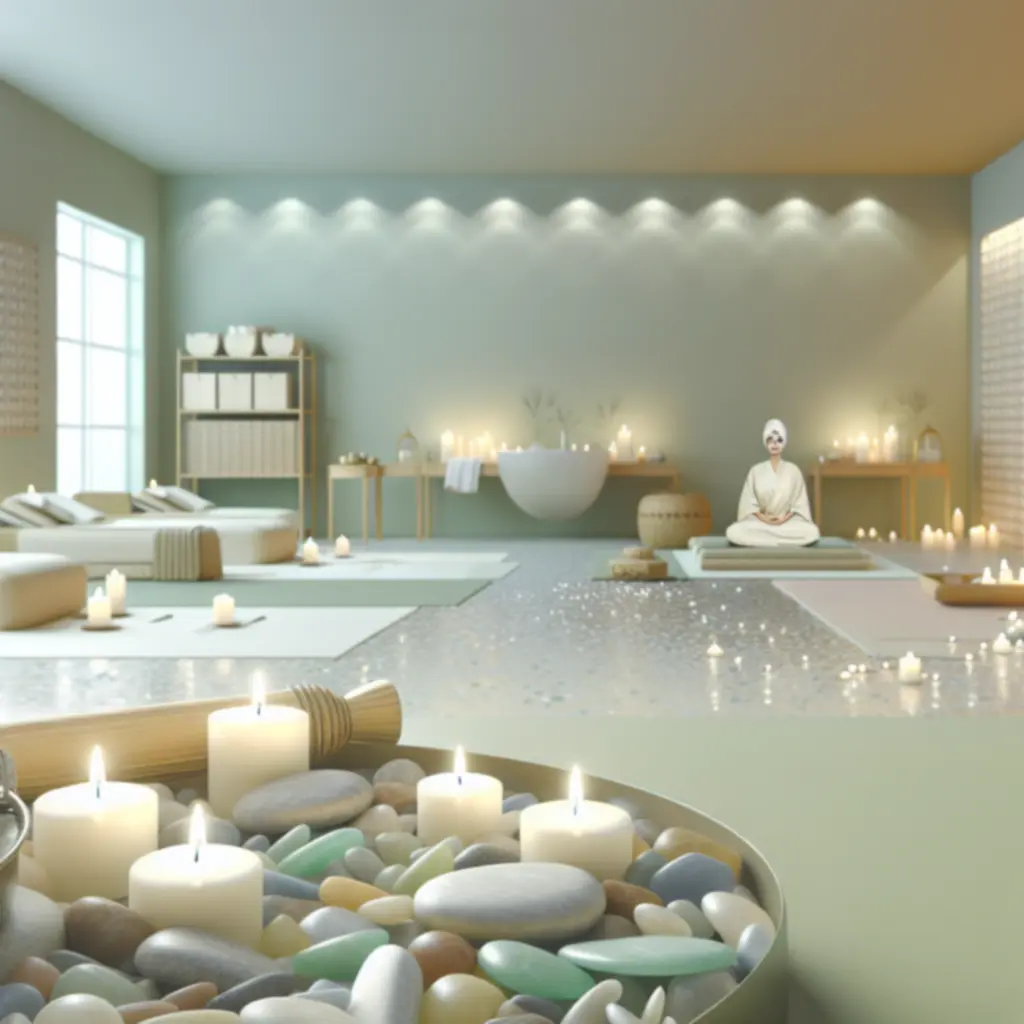 Rustige spa-omgeving met kaarslicht en zachte tinten